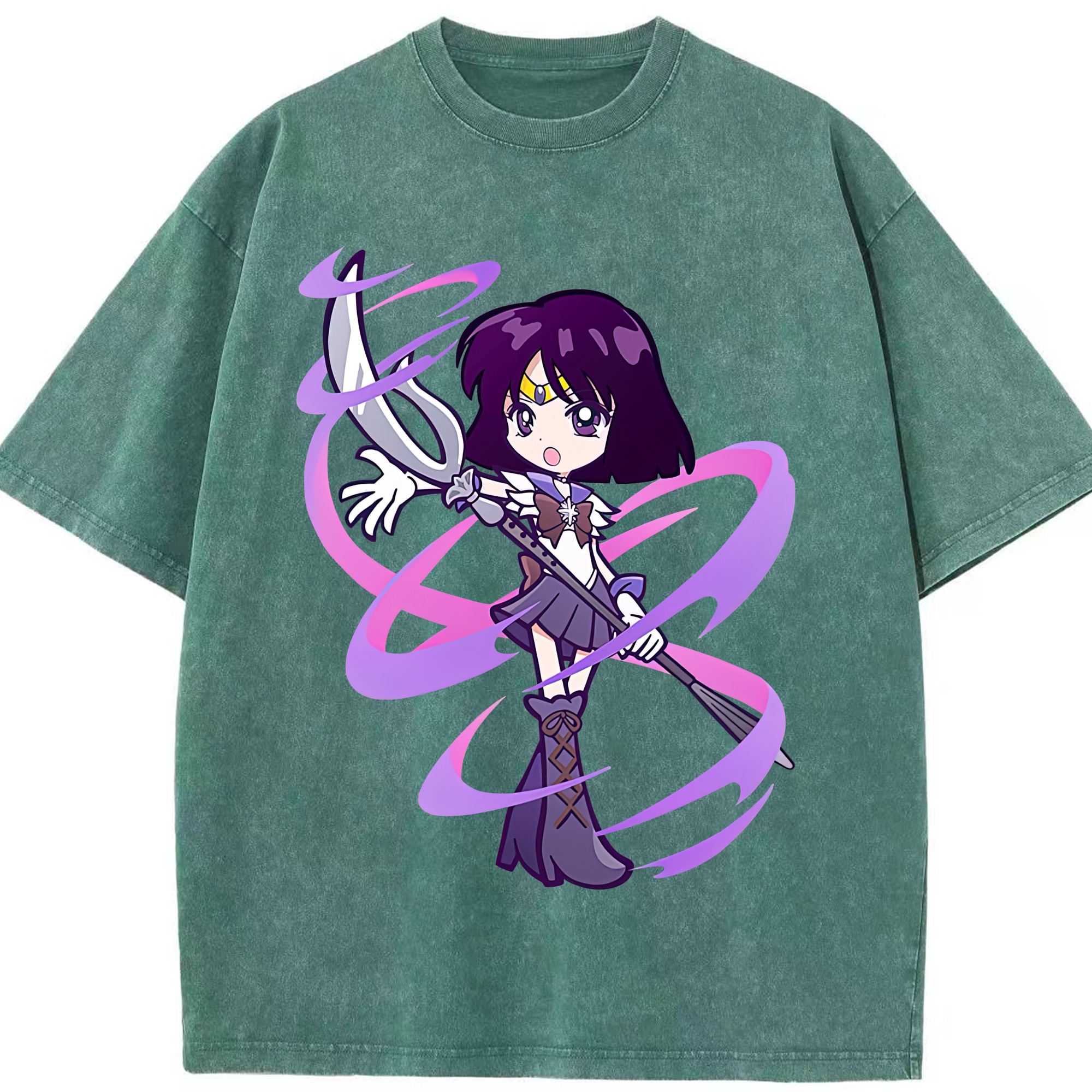 （画像用） 美少女戦士セーラームーン 土萠ほたる Sailor Moon Tomoe Hotaru （セーラーサターン；Sailor Saturn） 綿100% ヴィンテージ風 半袖Tシャツ（フロントプリント）